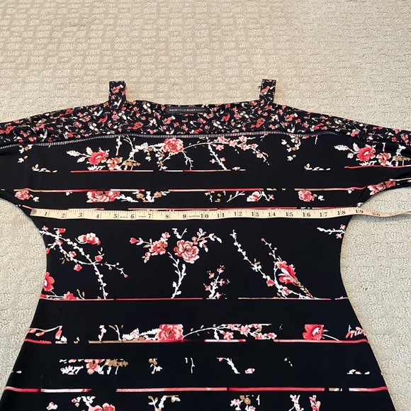 WHBM cold shoulder raglan sleeve black dress with pink floral striped design - Picture 14 of 15